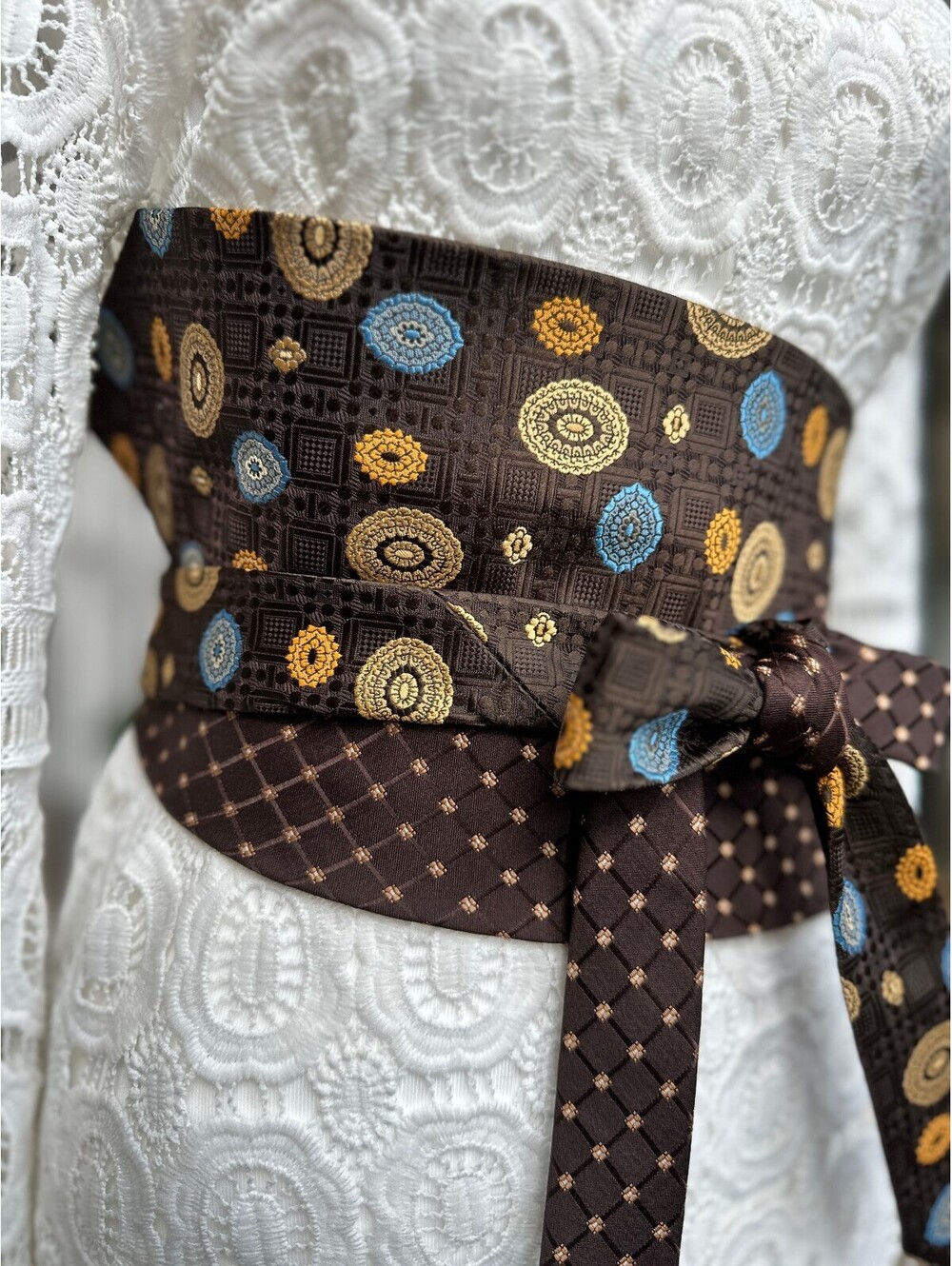 Upcycled Obi Belt | Corset Style Waist Belt | OOAK | OS | Vintage Reclaimed Ties - Picture 5 of 12